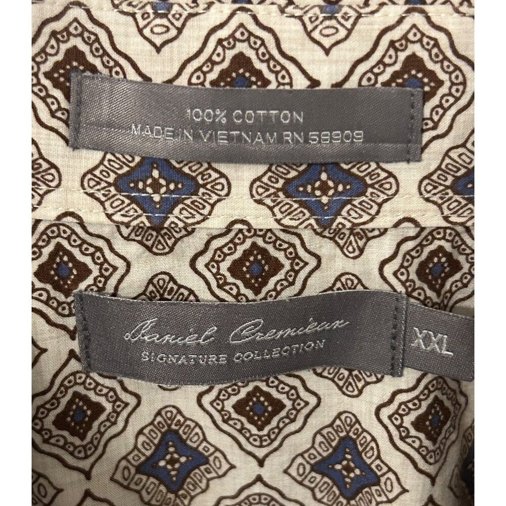Daniel Cremieux Mens XXL Cotton Button-Up Shirt Geometric Print Brown Blue - Picture 3 of 6